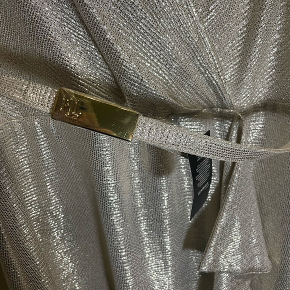 Lauren Ralph Lauren NWT Belted Metallic Knit Flutter Sleeve Gown Size 4 - Picture 12 of 12